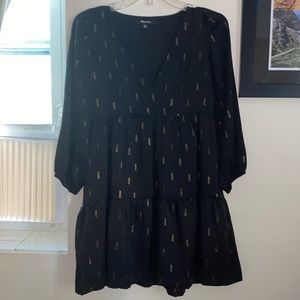 Madewell Petite Metallic Jacquard Faux-Wrap Tiered Mini Dress